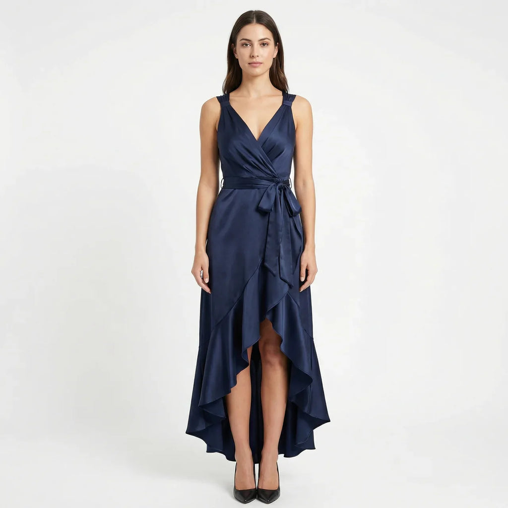 Women's Elegant Sleeveless Belted Midi Dress