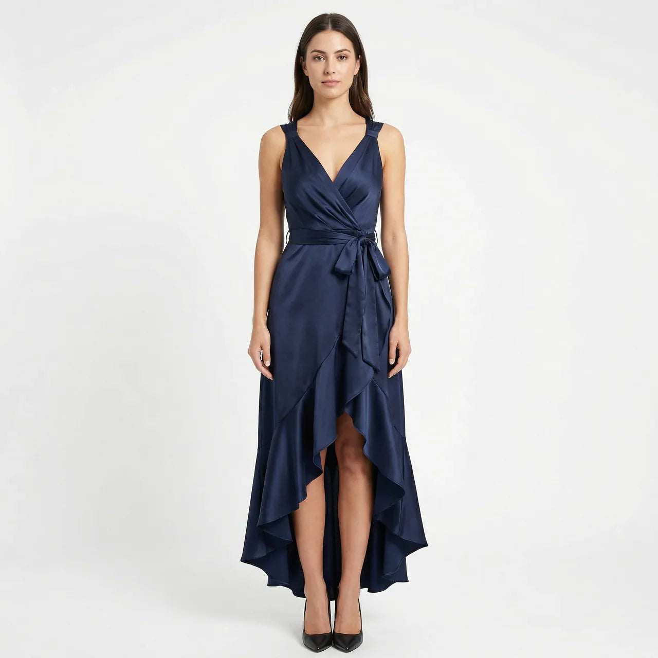 Women's Elegant Sleeveless Belted Midi Dress