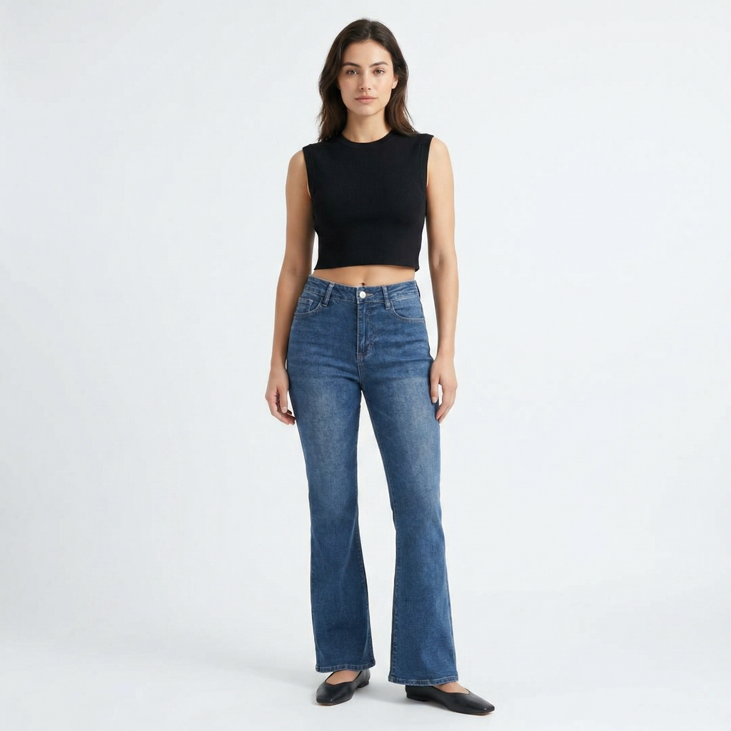 Women's High Waist Barrel Leg Jeans — Retro Wide Fit Stretch Denim