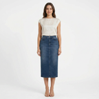 Valenomode - Women’s Straight Cut Denim Midi Skirt