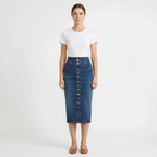 Valenomode - Women’s Buttoned Denim Front Midi Skirt