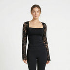 Valenomode - Women's Laced Square Neck Long Sleeve Top