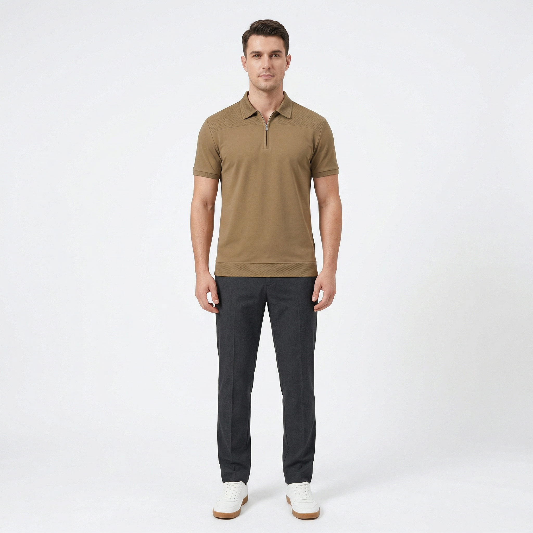 Men's Short Sleeve Zip Polo Shirt