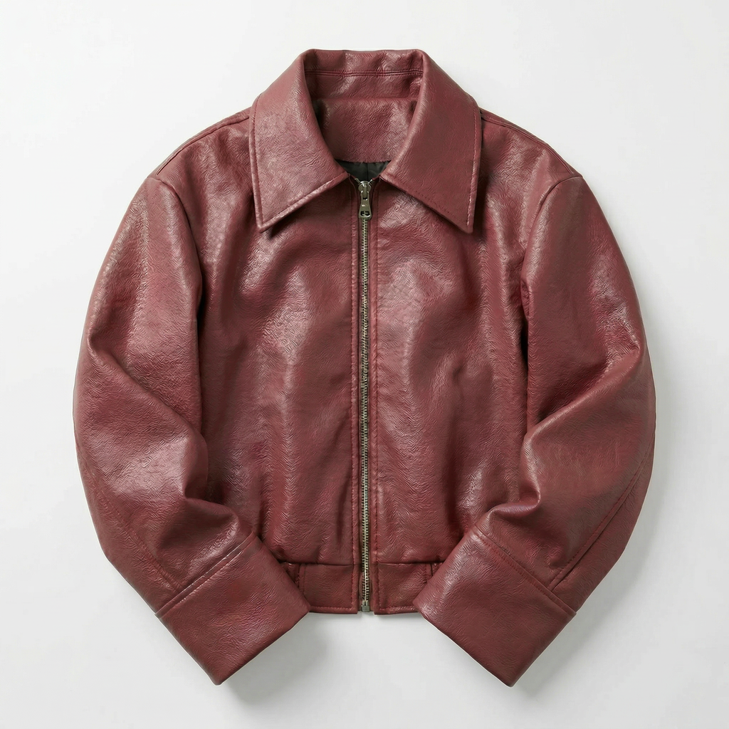 Women's Zip-Up Short Leather Jacket