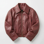 Women's Zip-Up Short Leather Jacket