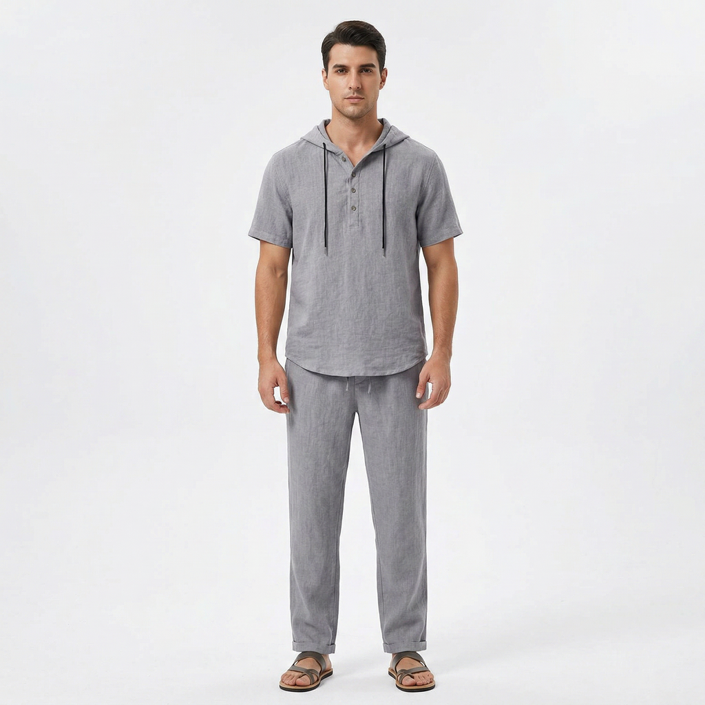 Valenomode - Men’s Linen Hooded Summer Set