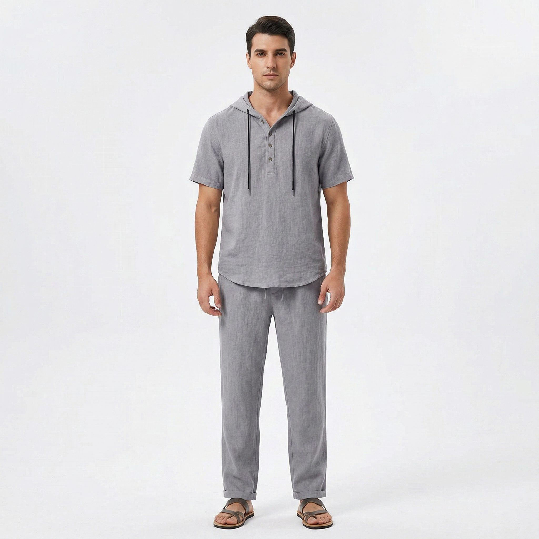 Valenomode - Men’s Linen Hooded Summer Set