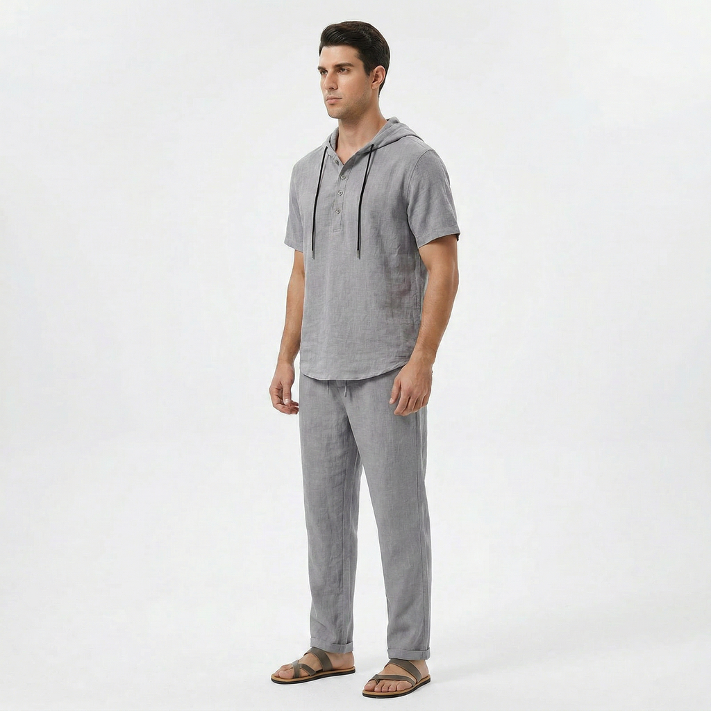Valenomode - Men’s Linen Hooded Summer Set
