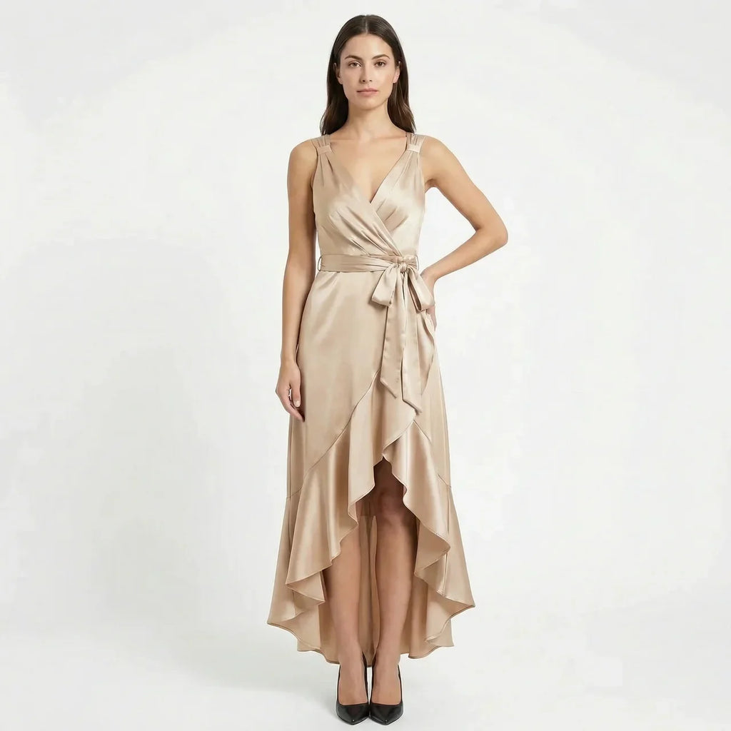 Women's Elegant Sleeveless Belted Midi Dress