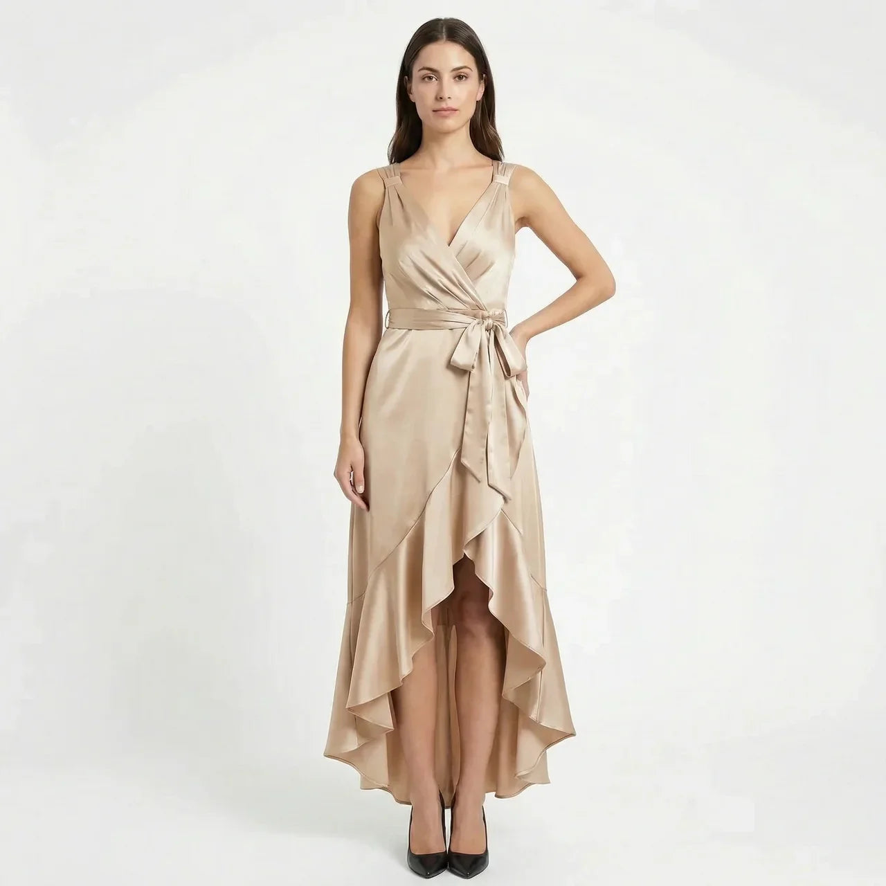 Women's Elegant Sleeveless Belted Midi Dress