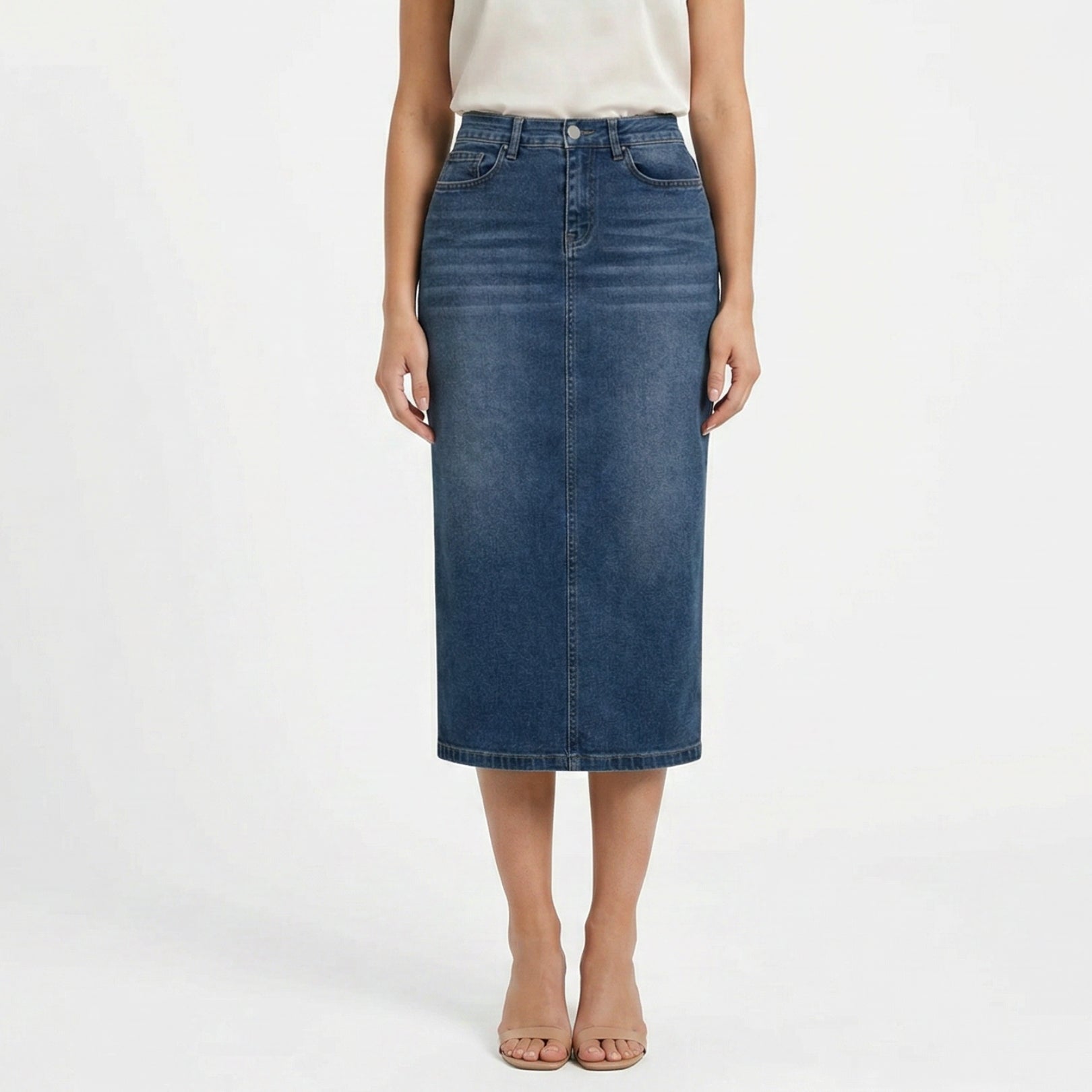 Valenomode - Women’s Straight Cut Denim Midi Skirt