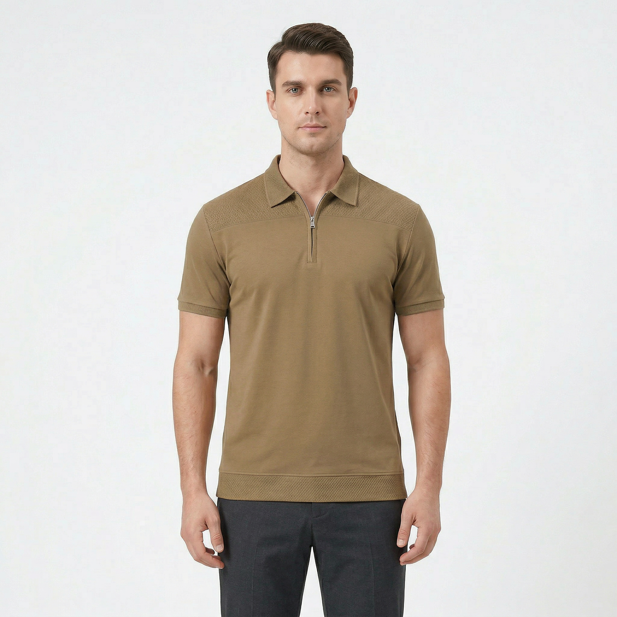 Men's Short Sleeve Zip Polo Shirt