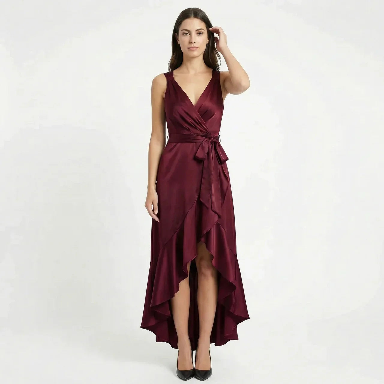 Women's Elegant Sleeveless Belted Midi Dress