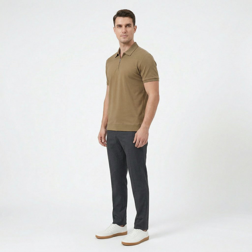 Men's Short Sleeve Zip Polo Shirt