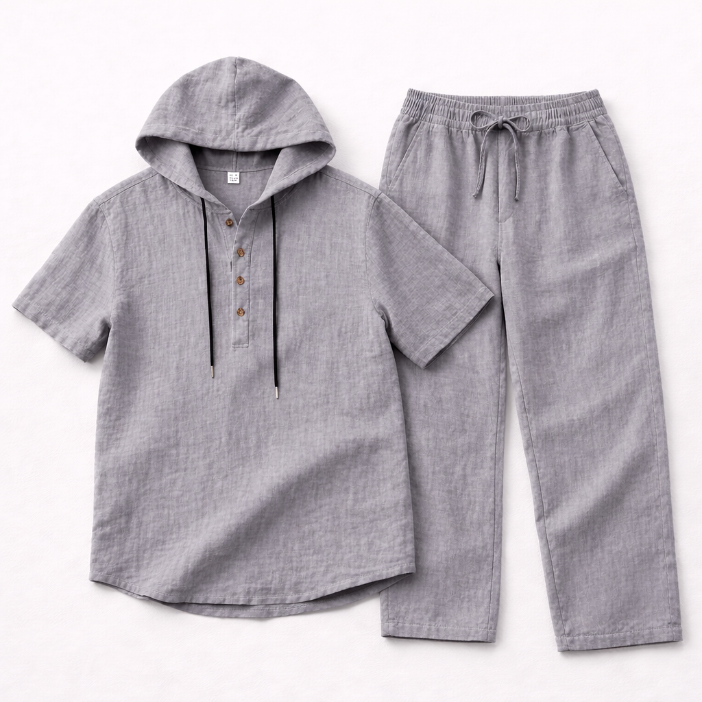 Valenomode - Men’s Linen Hooded Summer Set