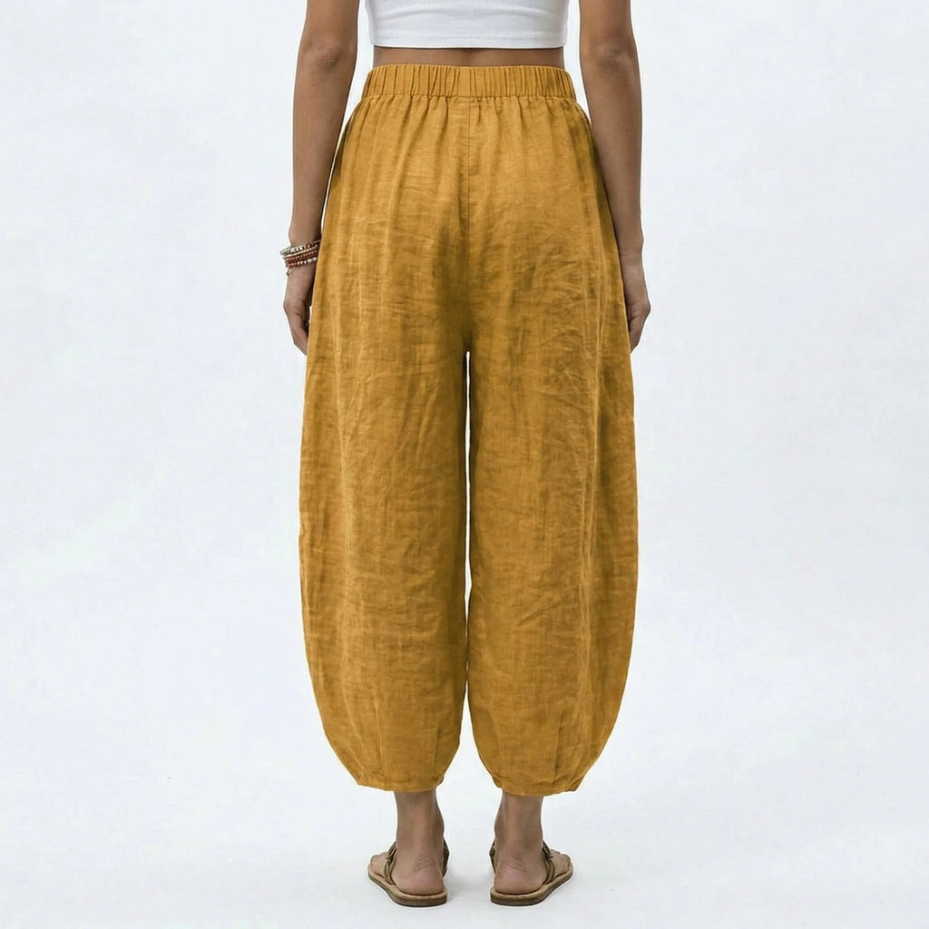 Women's Wide Leg Linen Drawstring Trousers