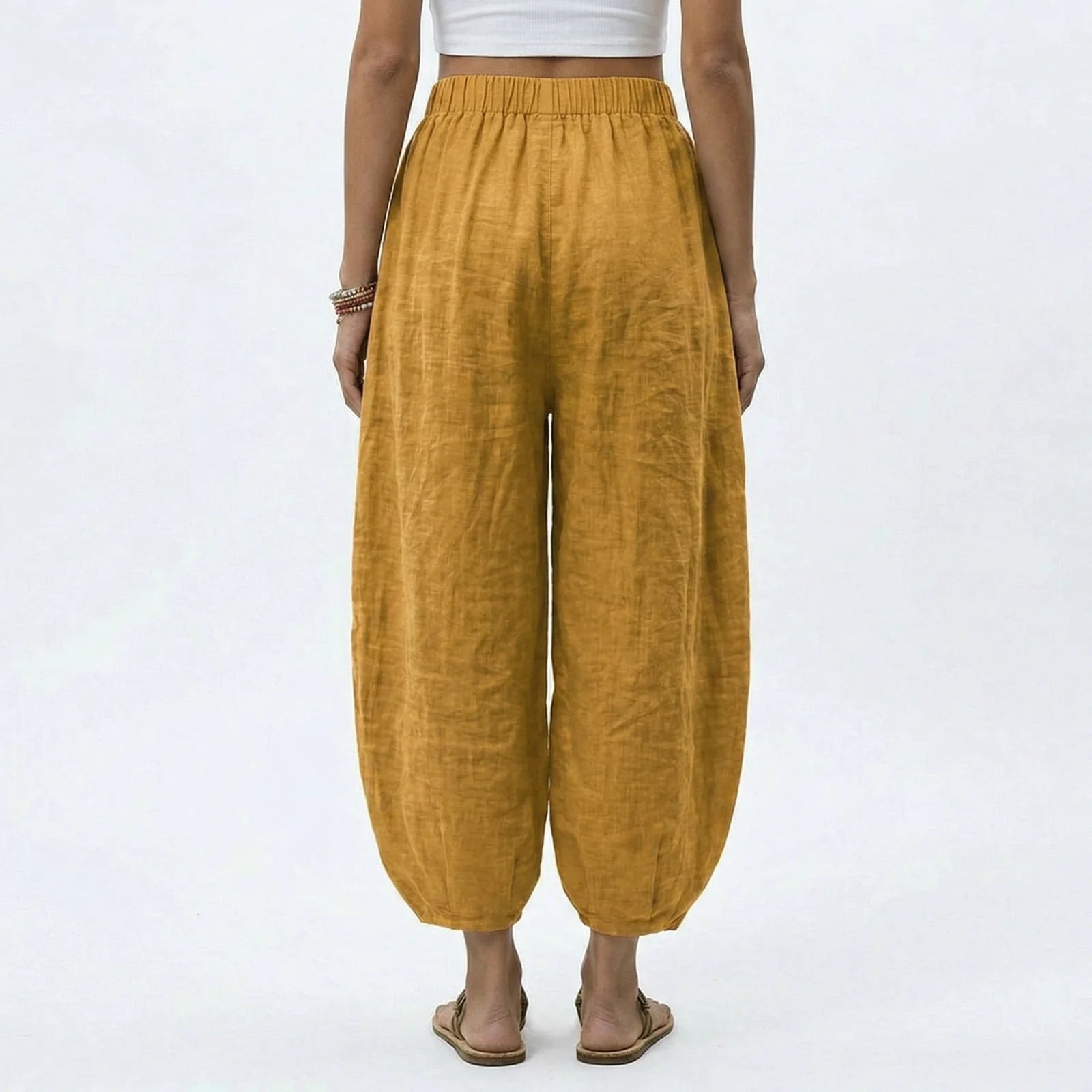 Women's Wide Leg Linen Drawstring Trousers