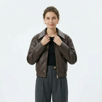 Women's Zip-Up Short Leather Jacket