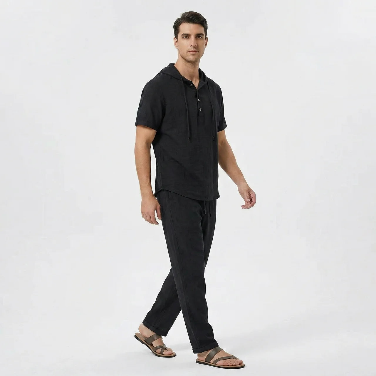 Valenomode - Men’s Linen Hooded Summer Set