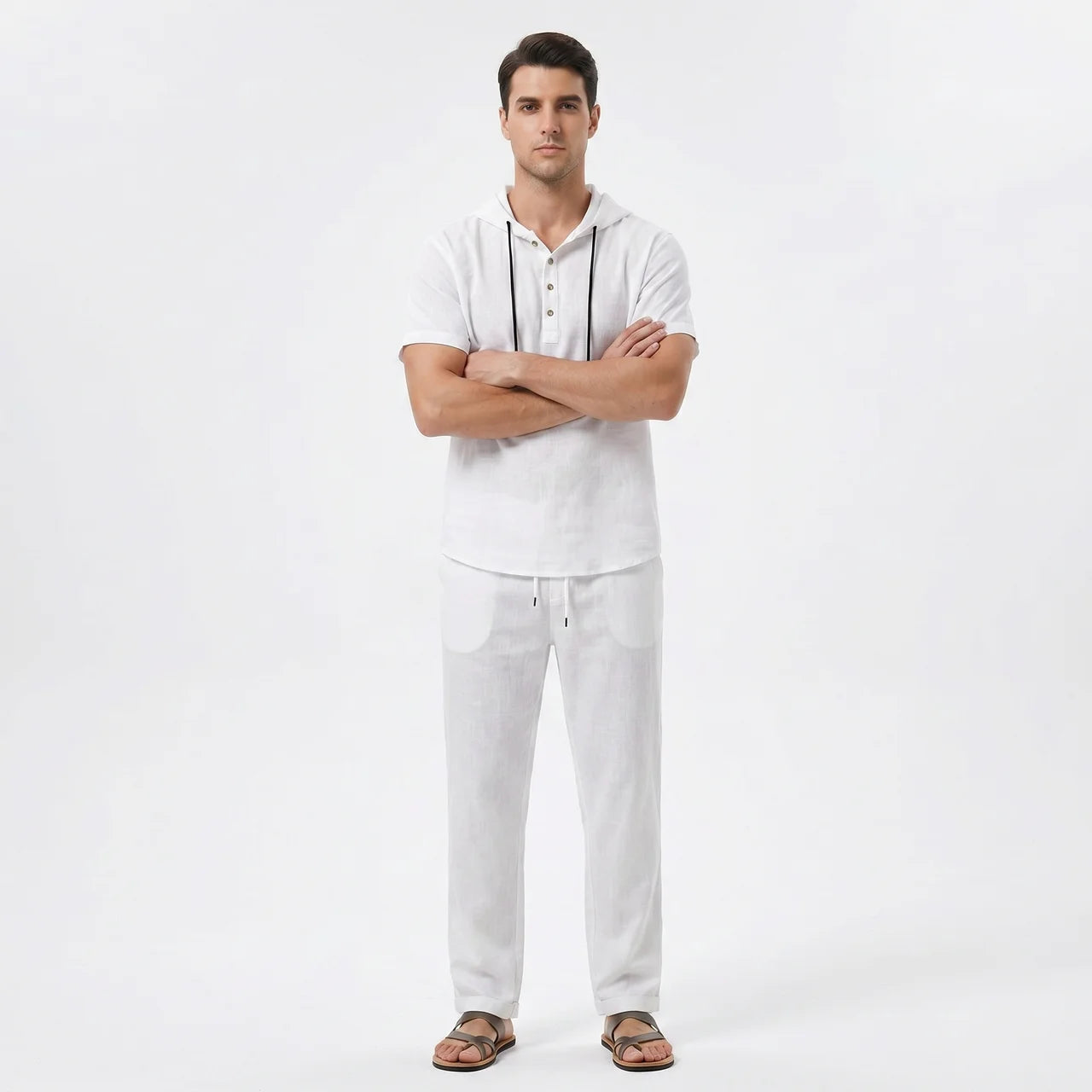Valenomode - Men’s Linen Hooded Summer Set