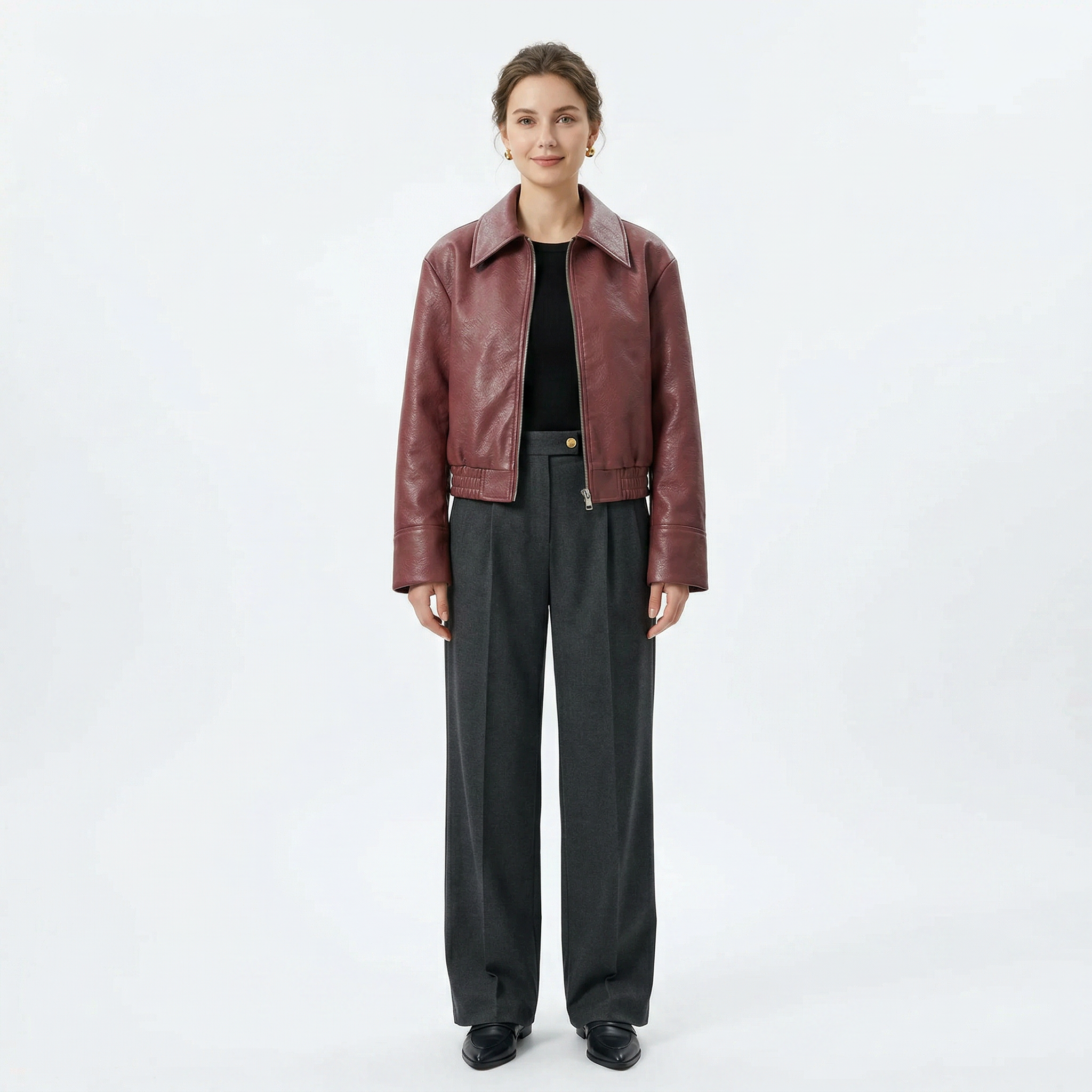 Women's Zip-Up Short Leather Jacket
