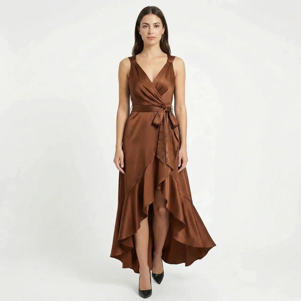 Women's Elegant Sleeveless Belted Midi Dress