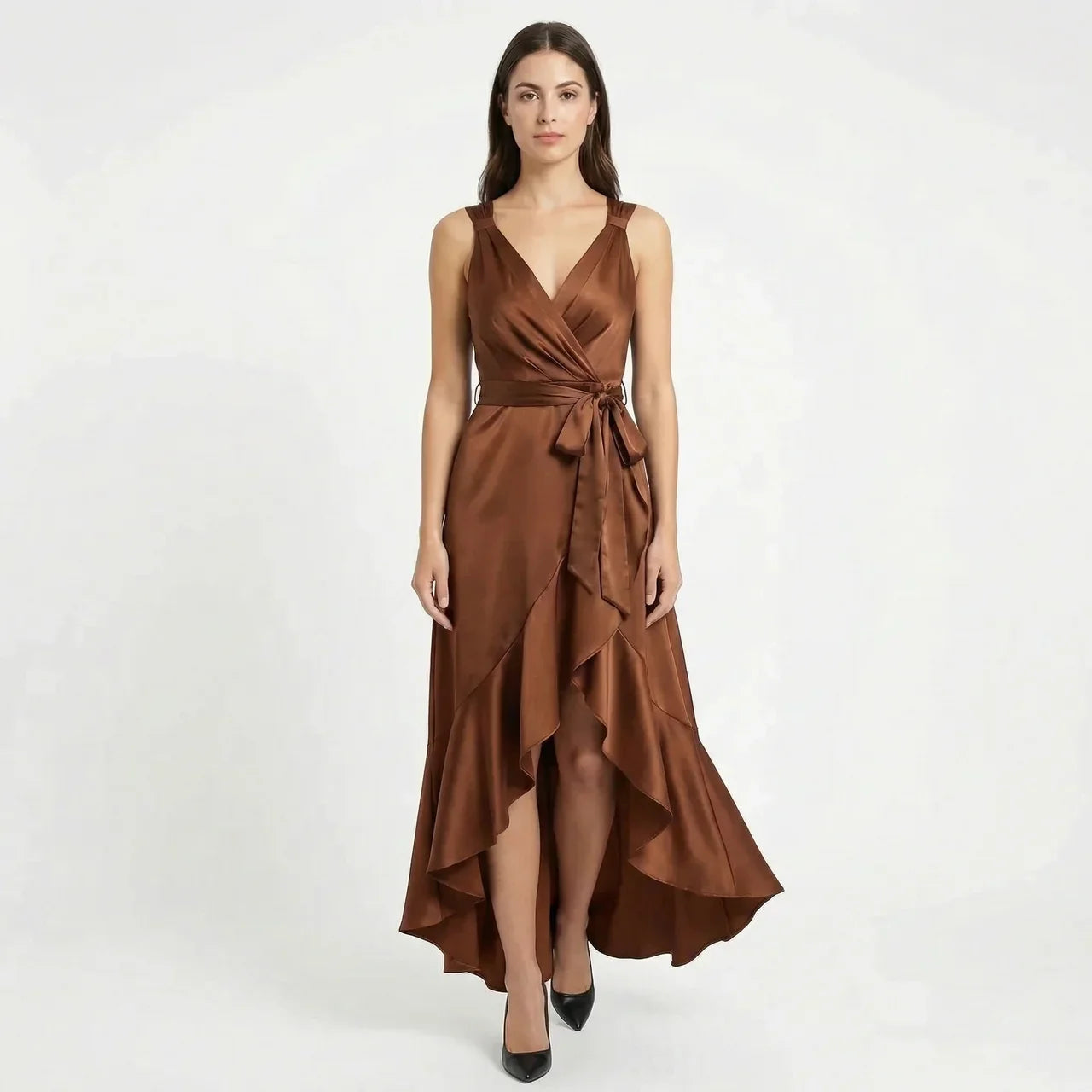 Women's Elegant Sleeveless Belted Midi Dress