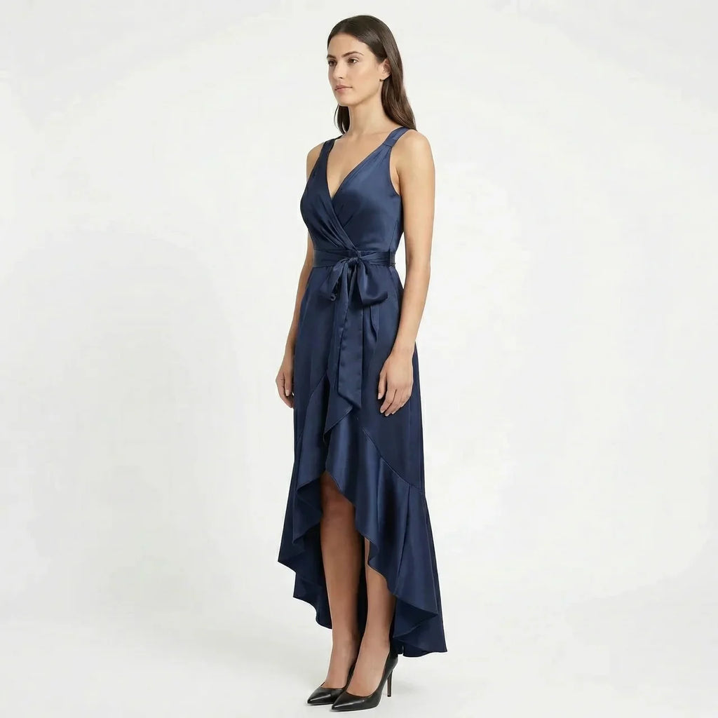 Women's Elegant Sleeveless Belted Midi Dress
