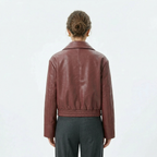 Women's Zip-Up Short Leather Jacket