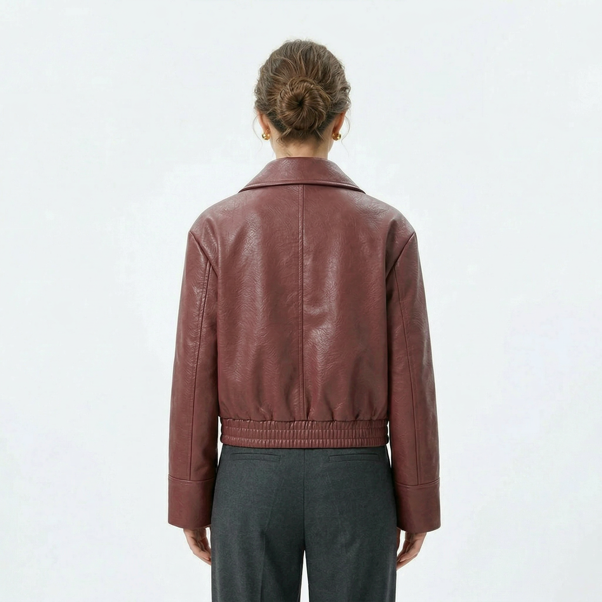 Women's Zip-Up Short Leather Jacket