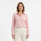 Valenomode - Women’s Linen Button Front Long Sleeve Top