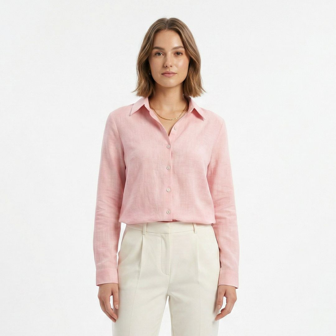 Valenomode - Women’s Linen Button Front Long Sleeve Top