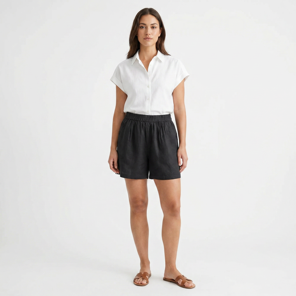 Valenomode - Women’s Elastic Waist Linen Shorts
