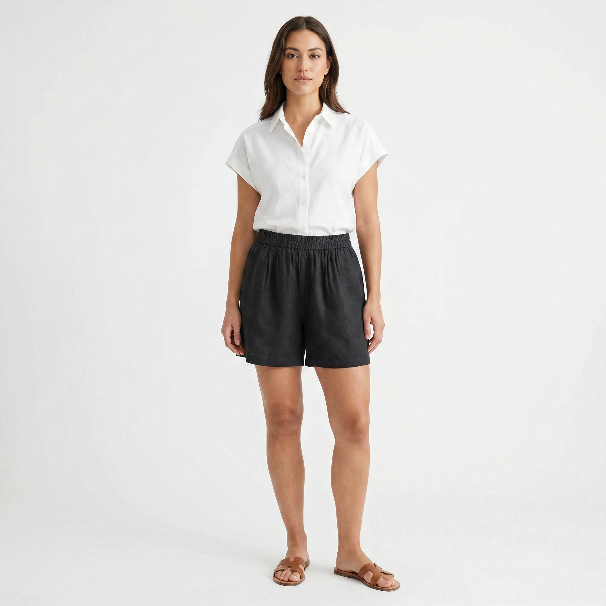 Valenomode - Women’s Elastic Waist Linen Shorts