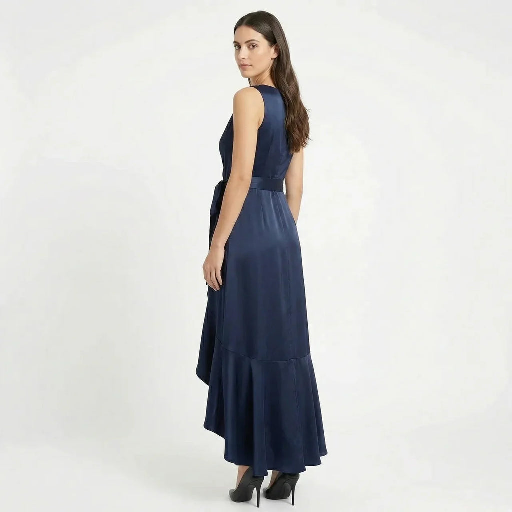 Women's Elegant Sleeveless Belted Midi Dress