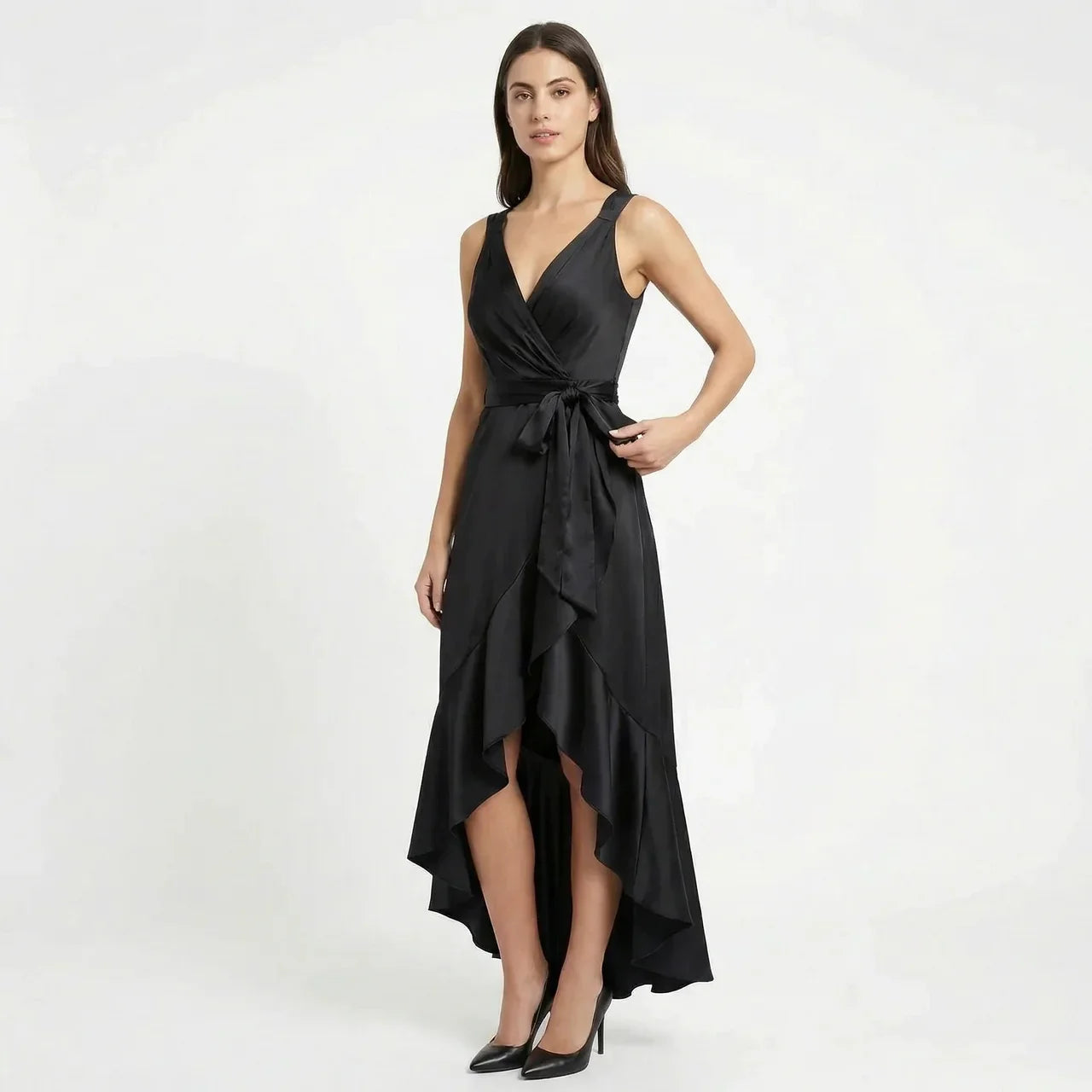 Women's Elegant Sleeveless Belted Midi Dress