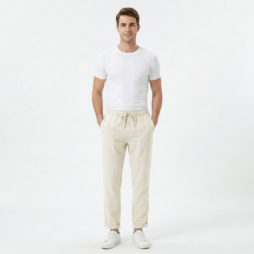 Men’s Drawstring Waist Straight-Leg Trousers