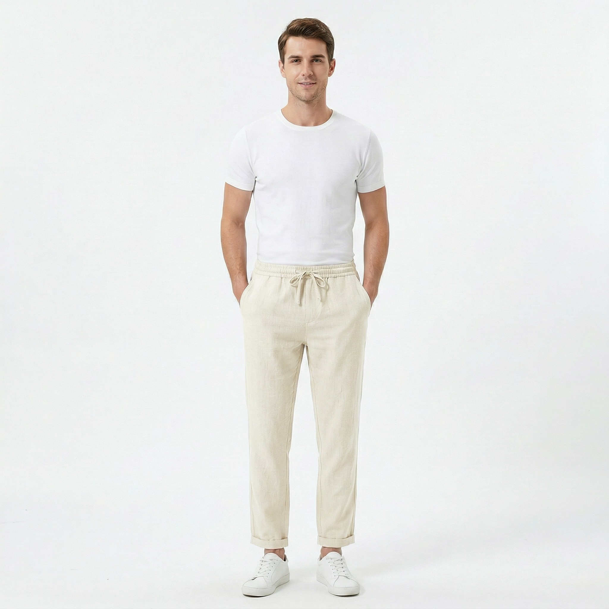 Men’s Drawstring Waist Straight-Leg Trousers