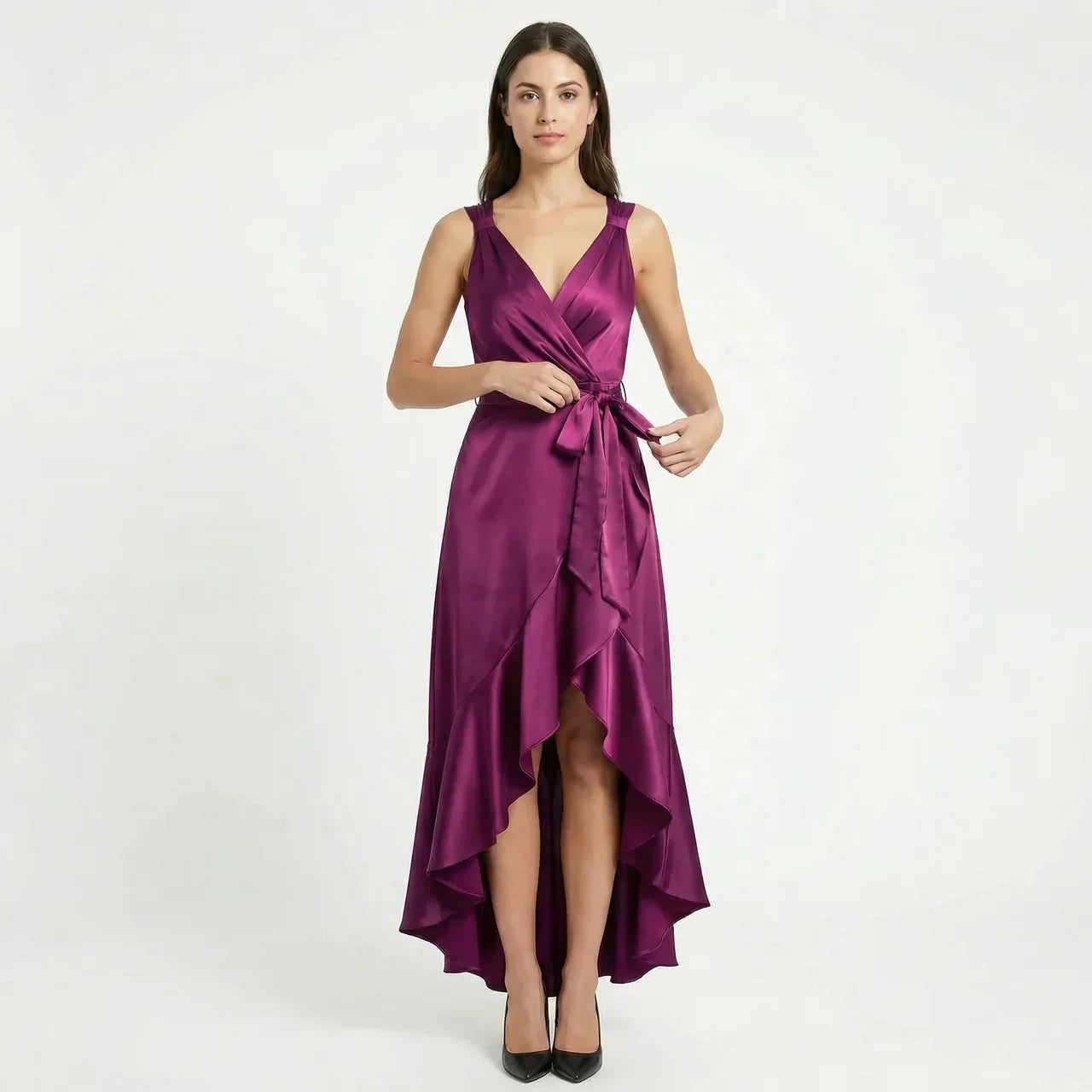 Women's Elegant Sleeveless Belted Midi Dress