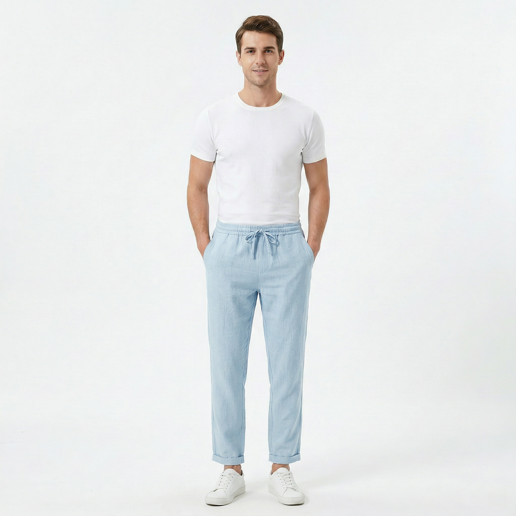 Men’s Drawstring Waist Straight-Leg Trousers