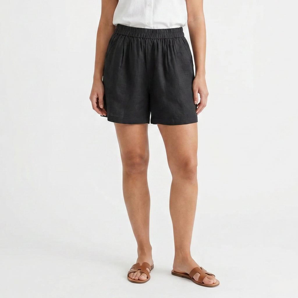 Valenomode - Women’s Elastic Waist Linen Shorts
