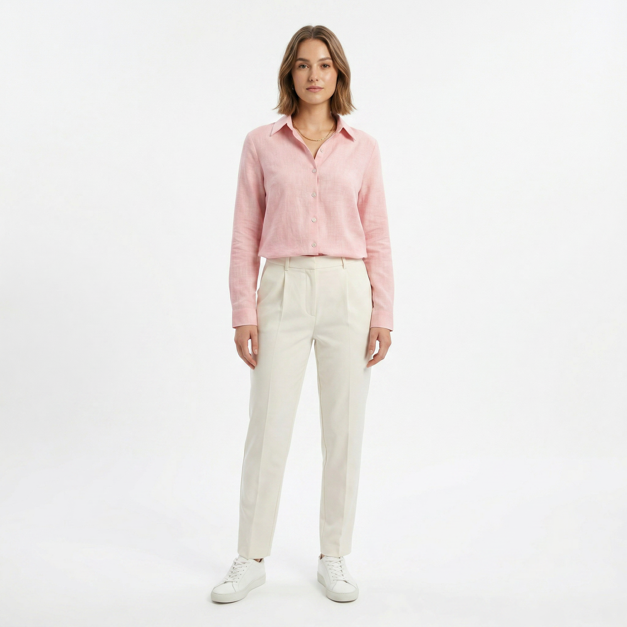 Valenomode - Women’s Linen Button Front Long Sleeve Top