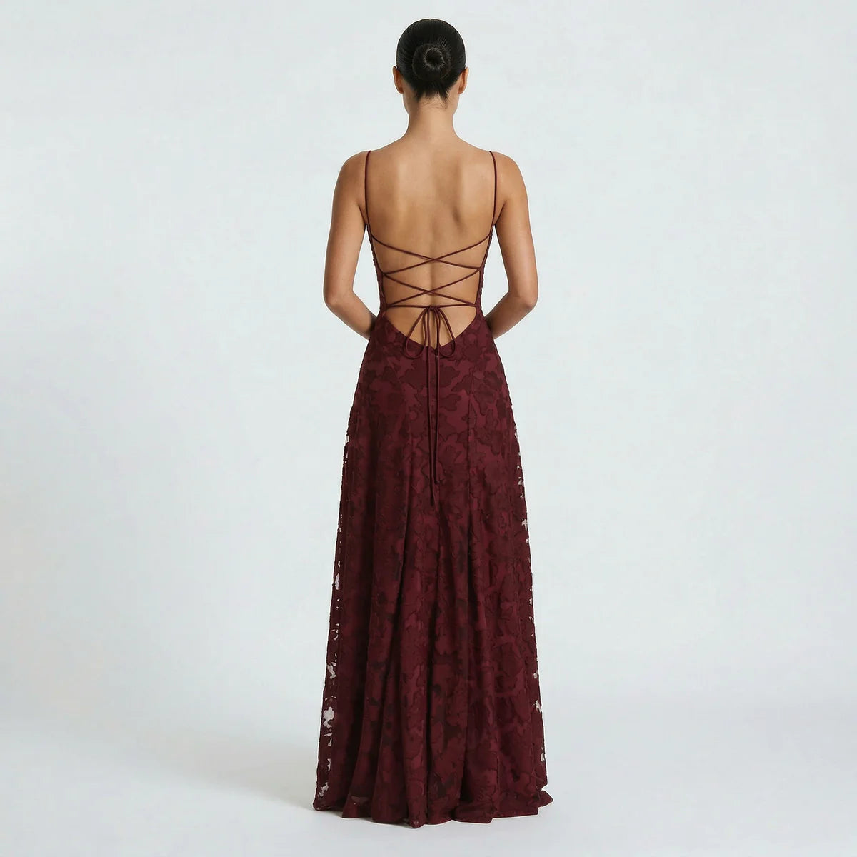 Women’s Lace-Up Back Wedding Guest Maxi Dress