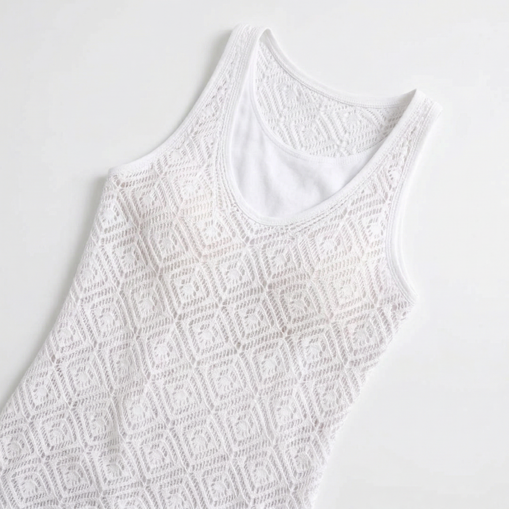 Valenomode - Women’s Sleeveless Scoop Laced Neck Top
