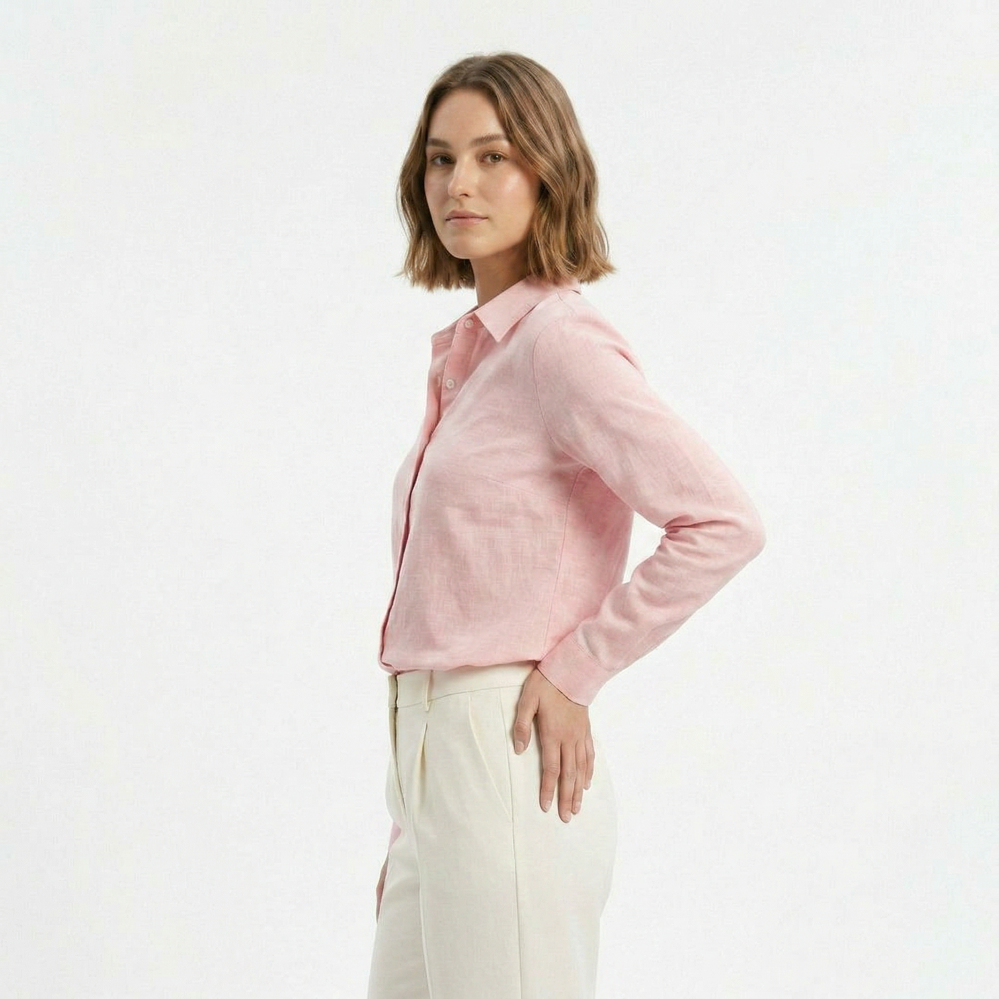 Valenomode - Women’s Linen Button Front Long Sleeve Top