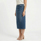 Valenomode - Women’s Straight Cut Denim Midi Skirt