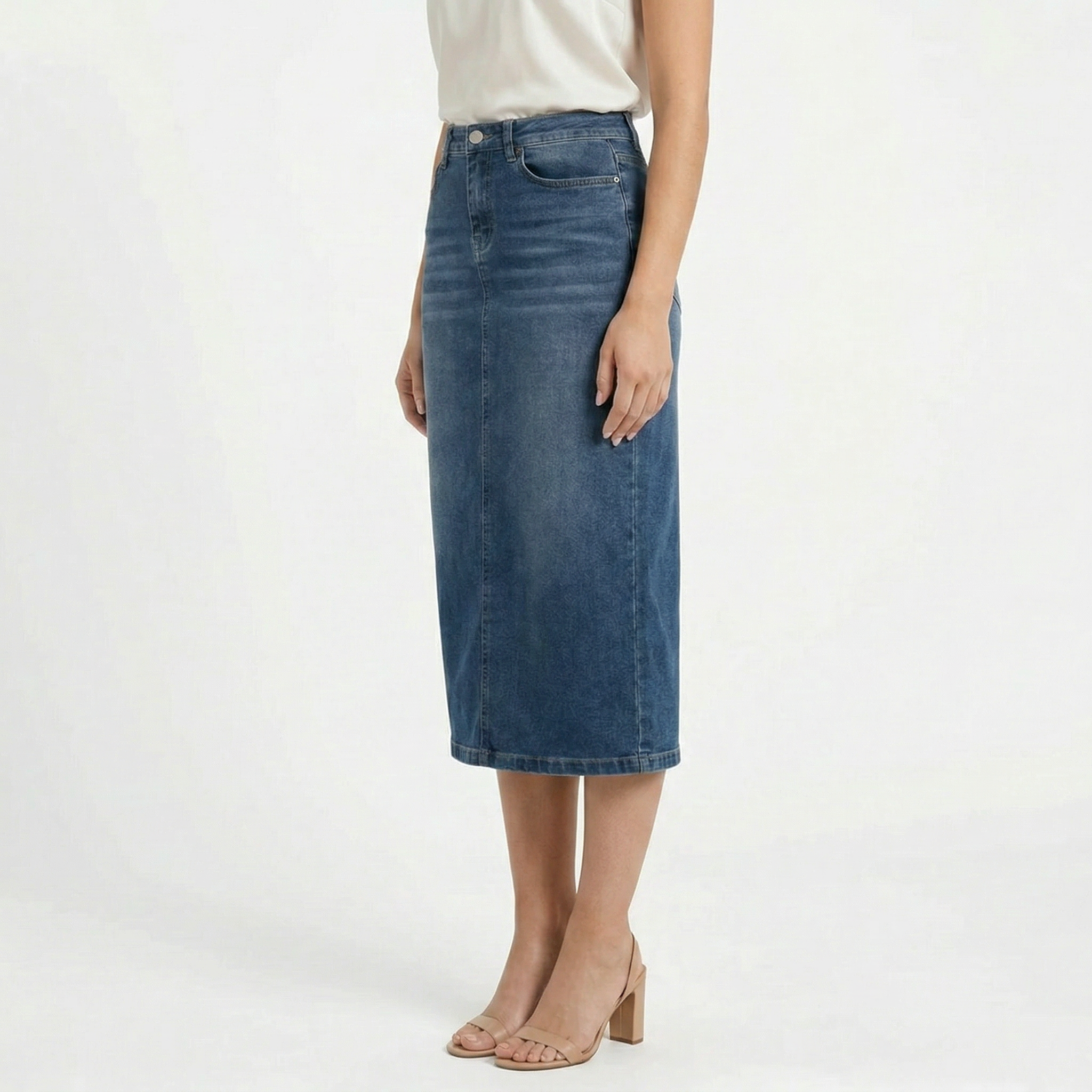 Valenomode - Women’s Straight Cut Denim Midi Skirt
