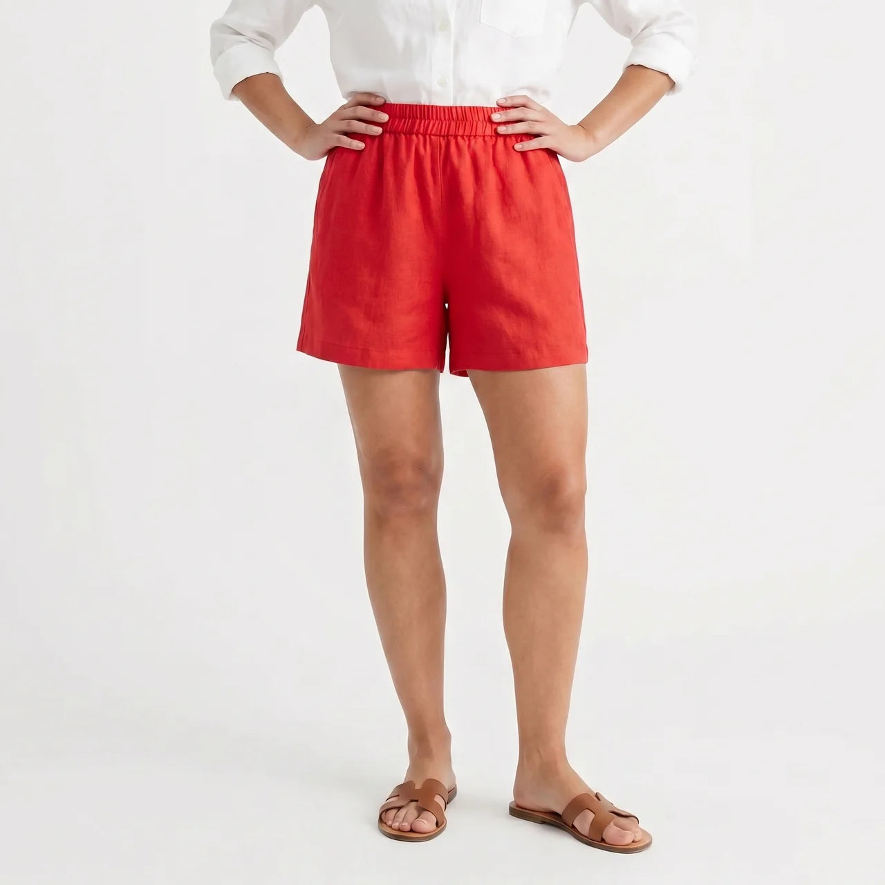 Valenomode - Women’s Elastic Waist Linen Shorts