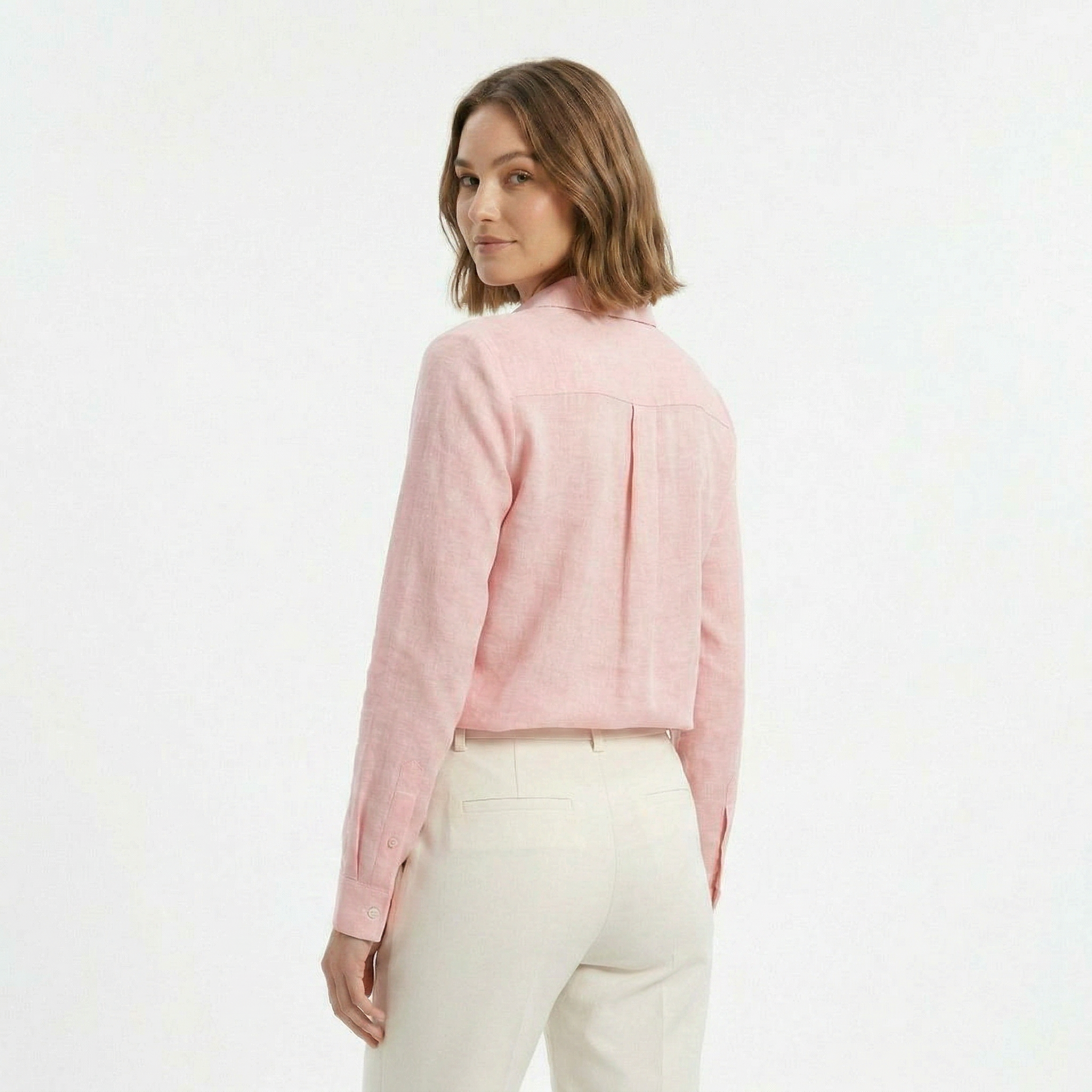 Valenomode - Women’s Linen Button Front Long Sleeve Top