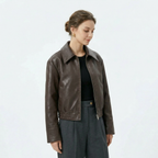 Women's Zip-Up Short Leather Jacket